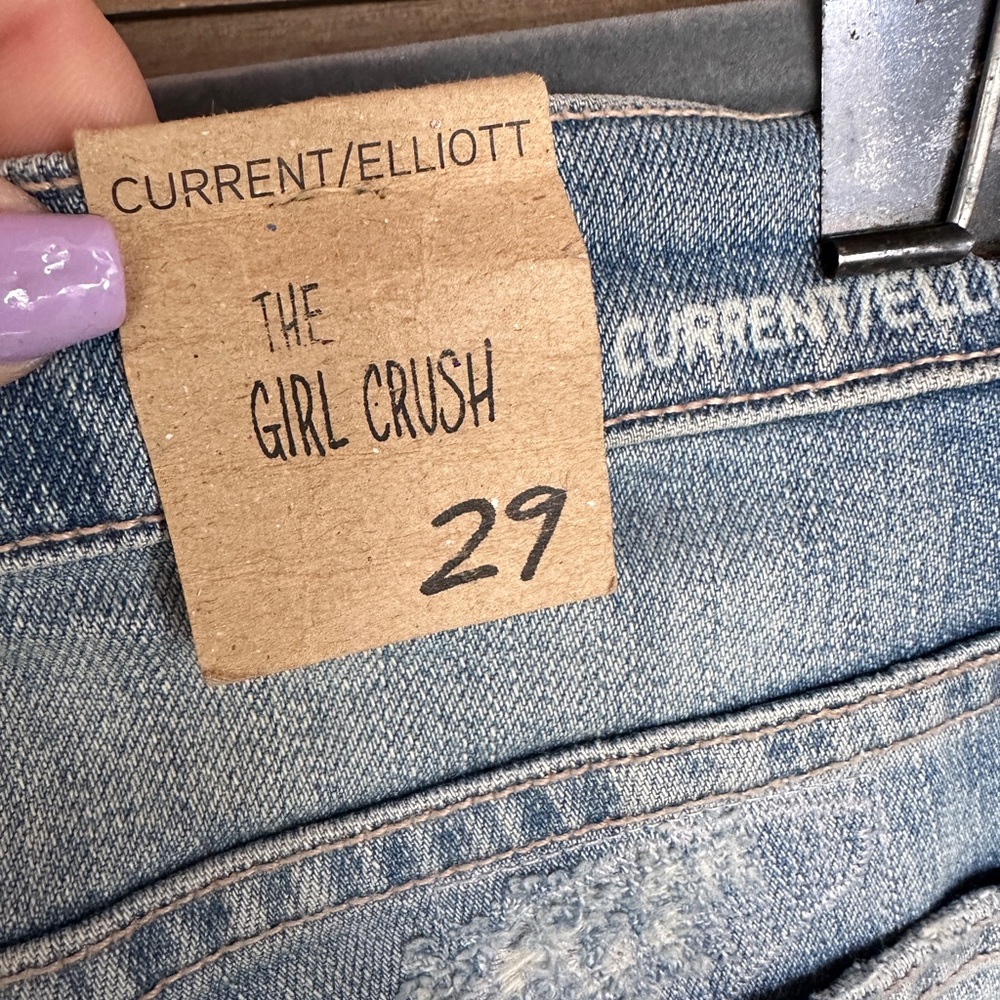 Women's Blue Distressed Flare Jeans - Picture 8 of 10